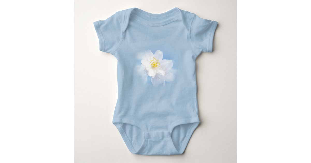 Download White Mock Orange Flowers. Blue Background. Baby Bodysuit ...