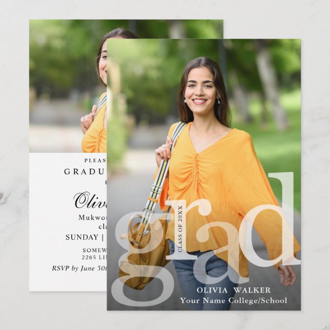 White Modern 2 PHOTO Graduation Party Invitation (Front/Back)