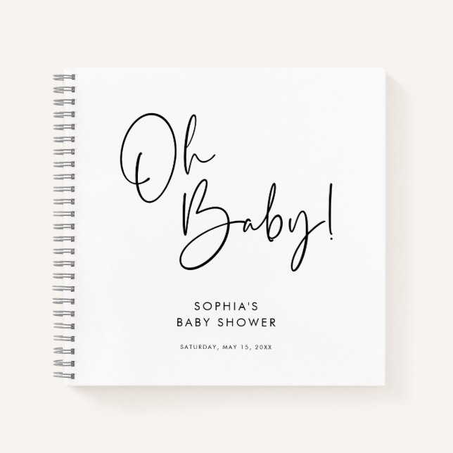 White Modern Boho Gender Neutral Baby Shower Guest Notebook (Front)