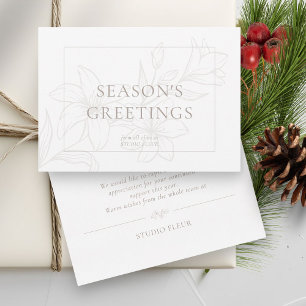 White Modern Boho Minimal Floral Holiday Card