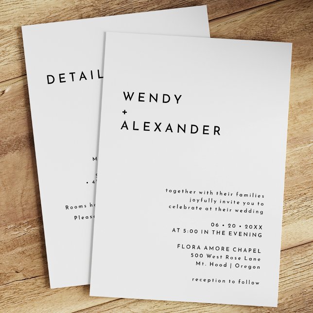 White Modern Bold Details All in One Wedding Invitation (Creator Uploaded)