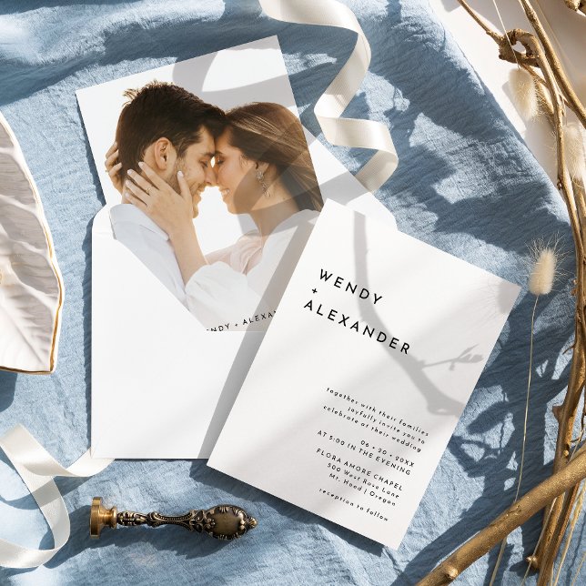 White Modern Bold Photo Wedding Invitation (Creator Uploaded)