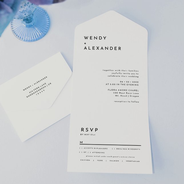 White Modern Bold Wedding All In One Invitation (Creator Uploaded)