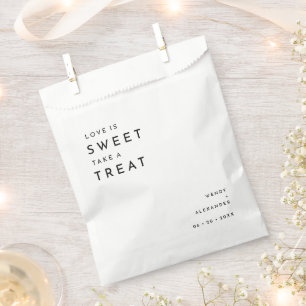 White Modern Bold Wedding Love Is Sweet Favour Bags
