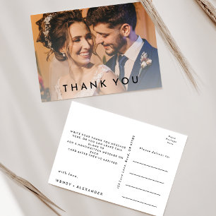 White Modern Bold Wedding Photo Thank You Postcard
