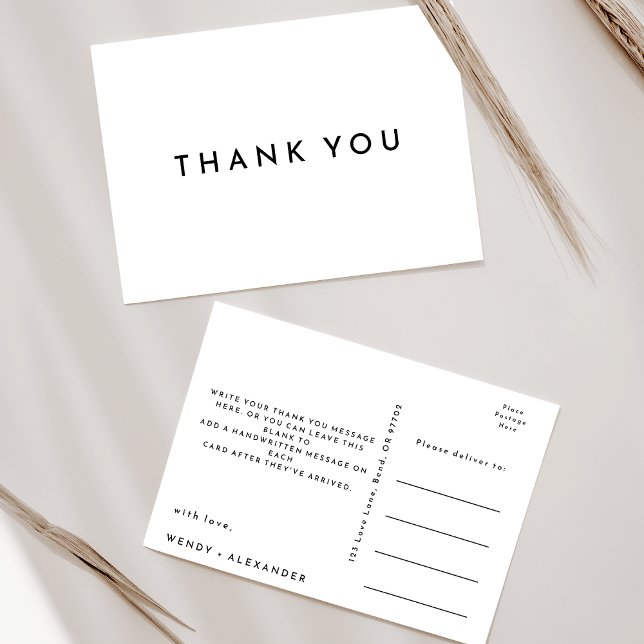 White Modern Bold Wedding Thank You Postcard (Creator Uploaded)