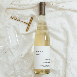 White Modern Bold Wedding Thank You Wine Label