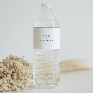 White Modern Bold Wedding Water Bottle Label