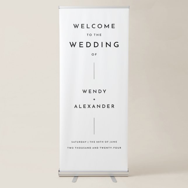 White Modern Bold Wedding Welcome Retractable Banner (Front)