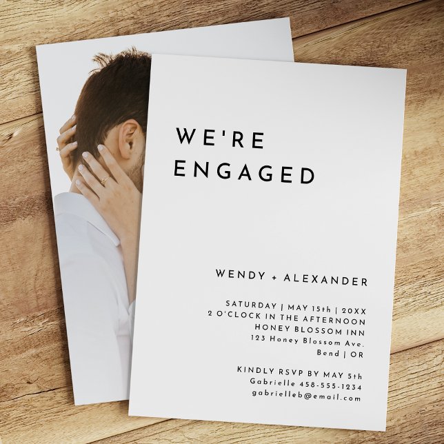 White Modern Bold We're Engaged Photo Invitation (Creator Uploaded)