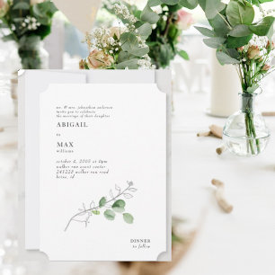 White Modern Botanical Foliage Ticket Wedding Invitation