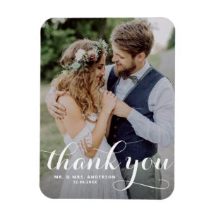 White Modern Calligraphy Photo Wedding Magnet
