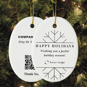 White Modern Christmas Business Logo QR code Chic Ceramic Tree Decoration