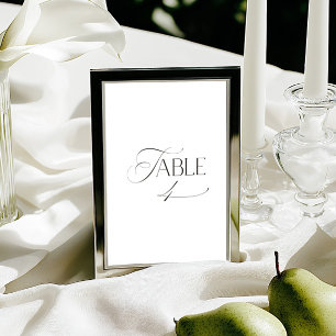 White Modern Classic Calligraphy Table Number