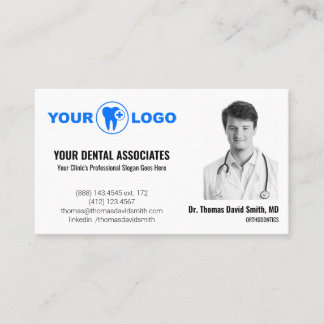 White Modern Dentist Photo & QR Code Template Business Card