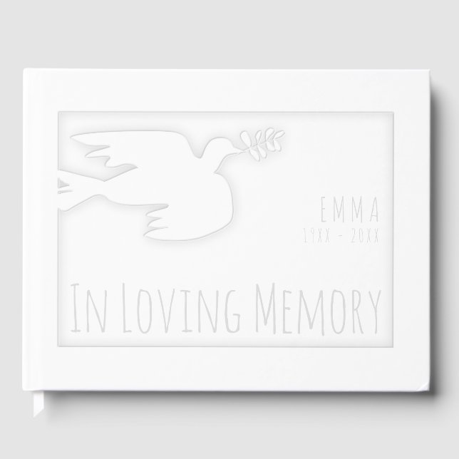 White Modern Dove Baby Celebration Guest Book (Front)