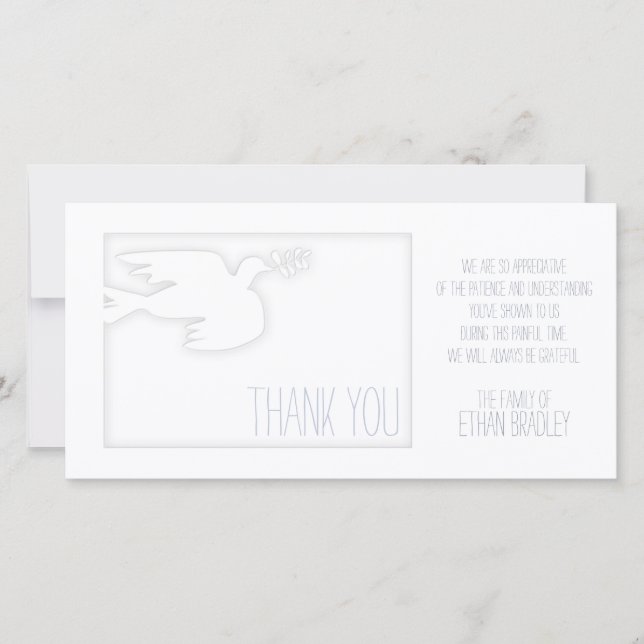 White Modern Dove Baby Custom Sympathy Thank You (Front)