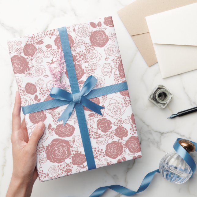 White | Modern & Elegant Floral Pattern  Wrapping Paper (Gifting)