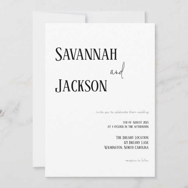 White Modern Elegant Wedding Invitation (Front)