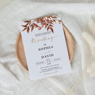 White Modern Fall Terracotta Floral Wedding Invitation