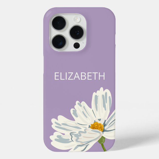 White Modern Flower Personalise Name  Case-Mate iPhone Case (Back)