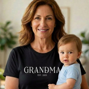 White Modern Fun Font Established Grandma T-Shirt