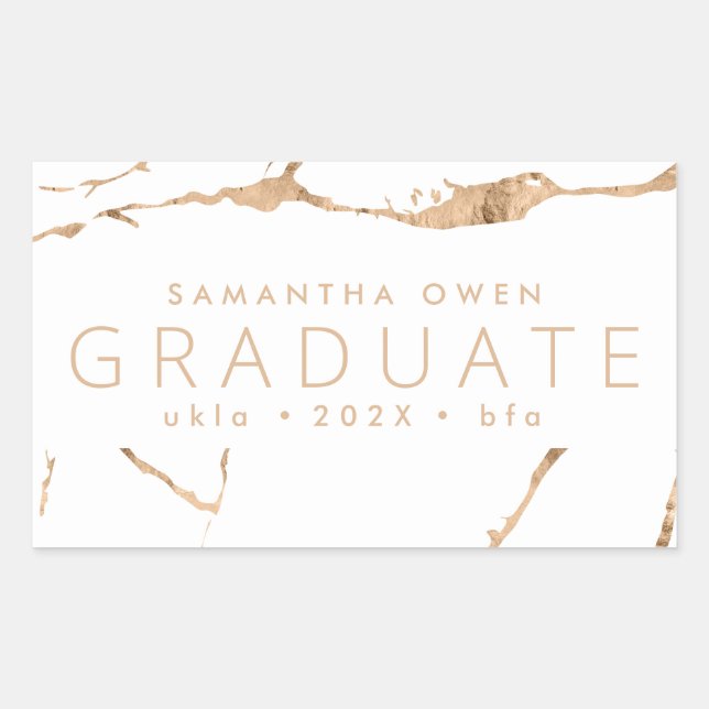 White Modern Gold Foil Marble University Grad Anno Rectangular Sticker (Front)