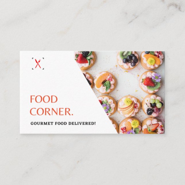 White Modern Gourmet Food Photo Catering Business  Business Card (Front)