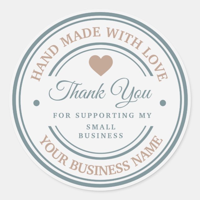 White modern handmade with love | thank you   classic round sticker (Front)