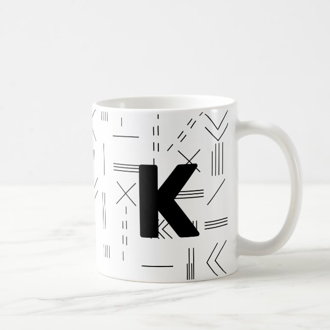 White Modern Initial Letter Monogram Geometric Coffee Mug (Right)