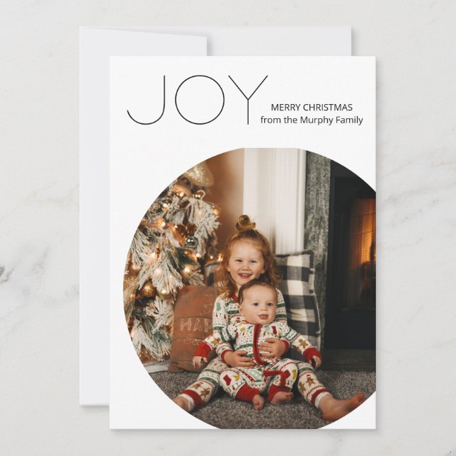 WHITE Modern Joy Minimalist Christmas Holiday Card (Front)