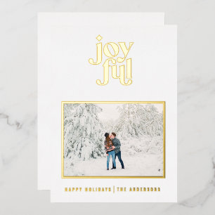 white modern joyful 1 photo  foil holiday card
