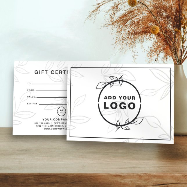 White Modern Leaf Pattern Logo Gift Certificate (Creator Uploaded)