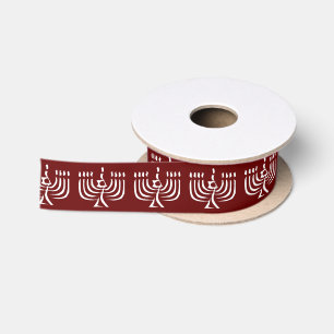 White Modern Menorah Satin Ribbon