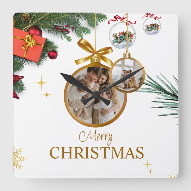 White Modern Merry Christmas 10.75" Acrylic Square Wall Clock (Front)