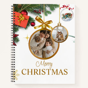White Modern Merry Christmas 8.5" x 11" Spiral Notebook