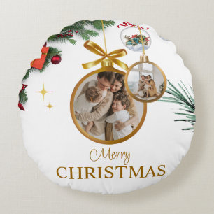 White Modern Merry Christmas Custom Brushed (16") Round Cushion