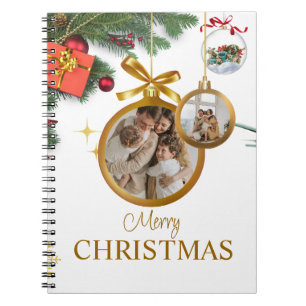 White Modern Merry Christmas Spiral Photo Notebook