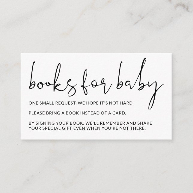 White Modern Minimal Books for baby request Enclosure Card (Front)