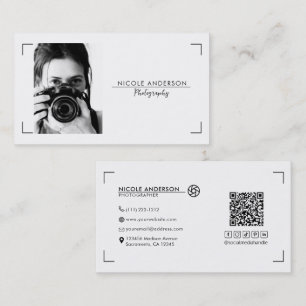 White Modern Minimal Clean Logo Photography Photo Business Card