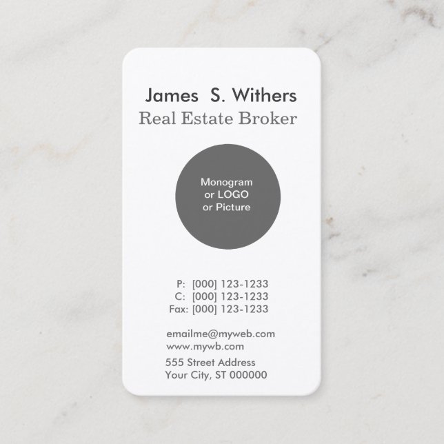 White Modern Minimal  Round Logo Professional Business Card (Front)