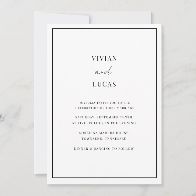 White Modern Minimal Wedding Invitation (Front)
