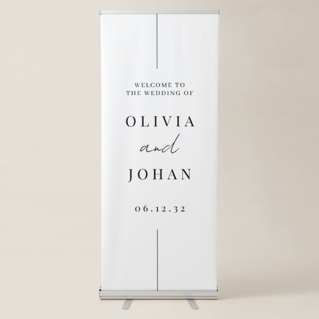 White Modern Minimal Wedding Welcome Retractable Banner (Front)
