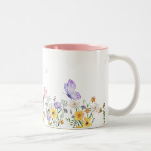 White Modern Minimalist Floral  Two-Tone Coffee Mug