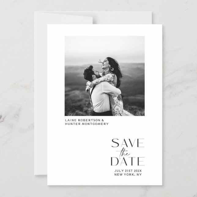 White Modern Minimalist Photo Save the Date Magnetic Invitation (Front)