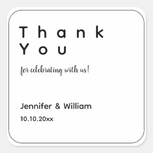 White Modern Minimalist Thank You Wedding Business Square Sticker