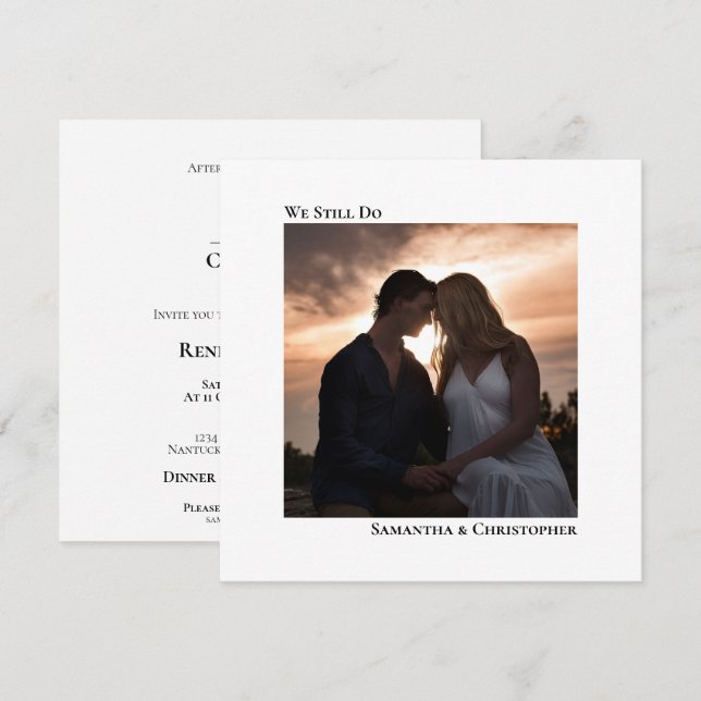 White Modern Minimalist Vow Renewal Photo Invitation (Front/Back)