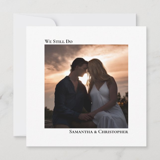 White Modern Minimalist Vow Renewal Photo Invitation (Front)