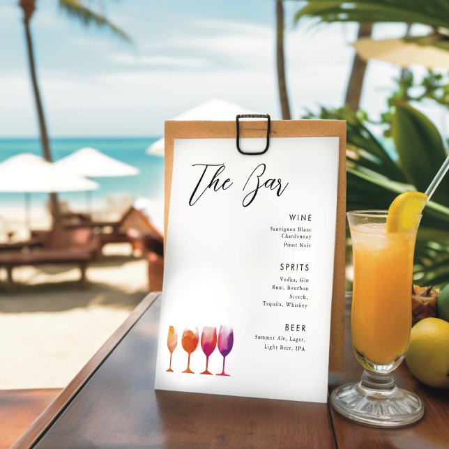 White Modern minimalist wedding drink menu Pedestal Sign (Creator Uploaded)