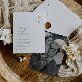 White Modern Monogram Photo Wedding Invitation